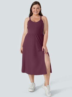 NWT LADIES SIZE 1X HALARA FIG RACERBACK MIDI CHILL DRESS LA LAND SLIT POCKETS